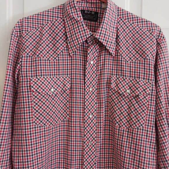 Vintage BJ-R Men's Western Shirt size Large Long Tail Form Fit Pearl Snaps - Picture 4 of 7